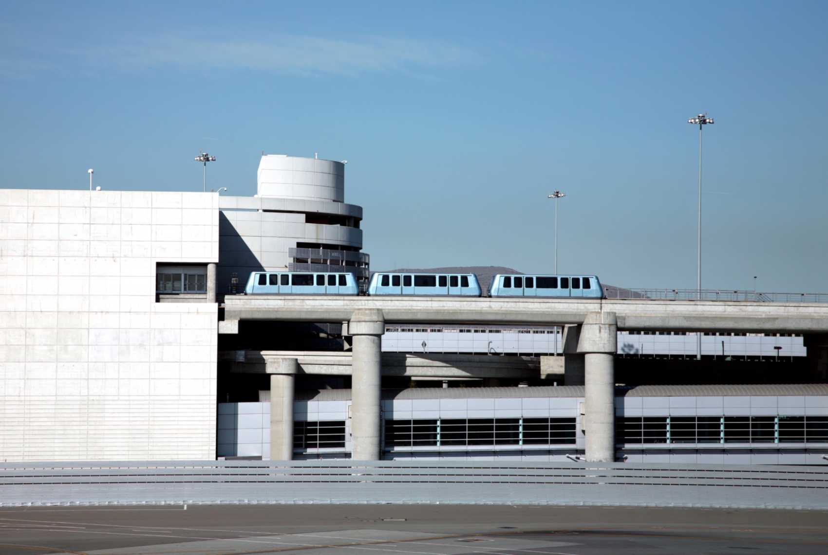 Modern airport transit train for passengers traveling to LaGuardia from New Jersey without driving